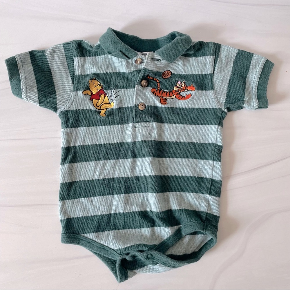 Vintage Disney Store Winnie the Pooh & Tigger Striped Polo Onesie-Size 24 months